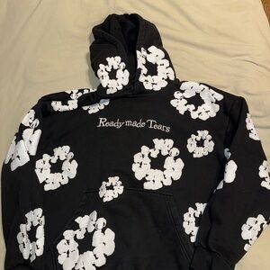 Ready made tears Black Hoodie with White Floral Design
